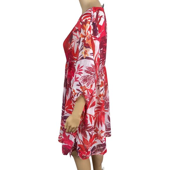 Profile by Gottex Escape In Bali Red Floral Sheer Caftan Cover Up SZ M - Picture 9 of 12